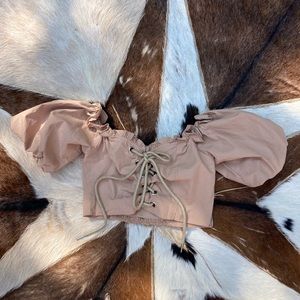 I Am Gia Tan Off the Shoulder Corset Crop Top Size Small